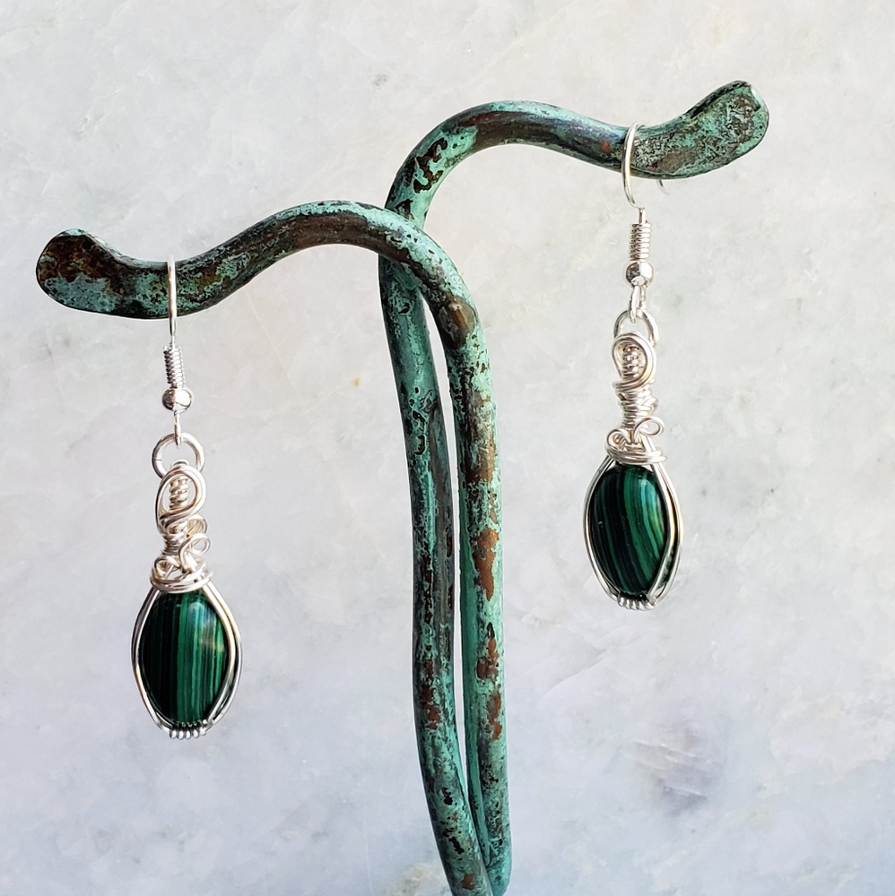 Malachite Wire Wrapped Earrings